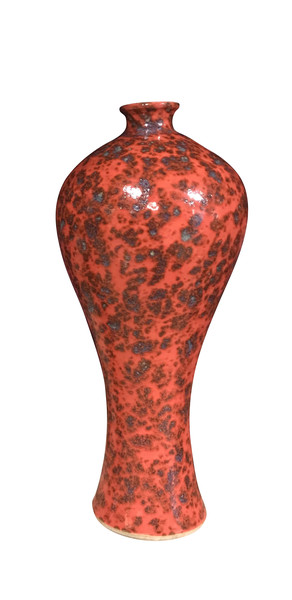 Contemporary Chinese Orange Splatter Glaze Vase