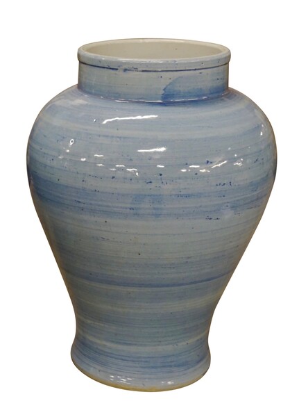 Contemporary Chinese  Blue Horizontal Striated Vase