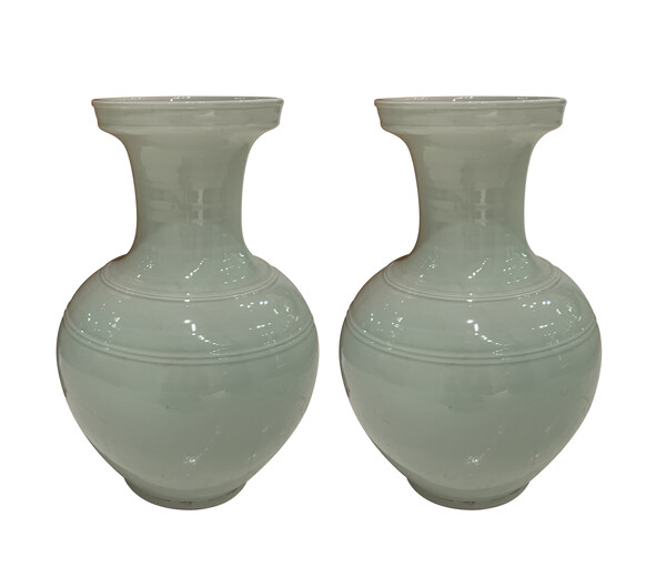 Contemporary Chinese Pair Large Pale Turquoise Vases
