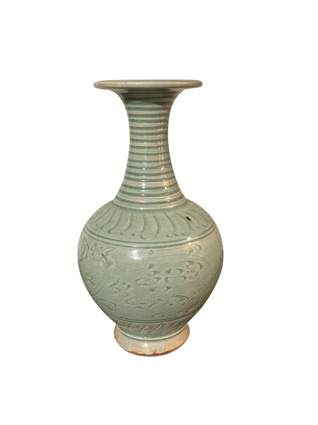 Contemporary Chinese Patterned Celadon Vase