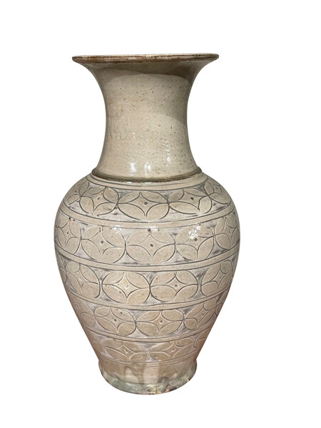 Contemporary Chinese Patterned Cream Vase