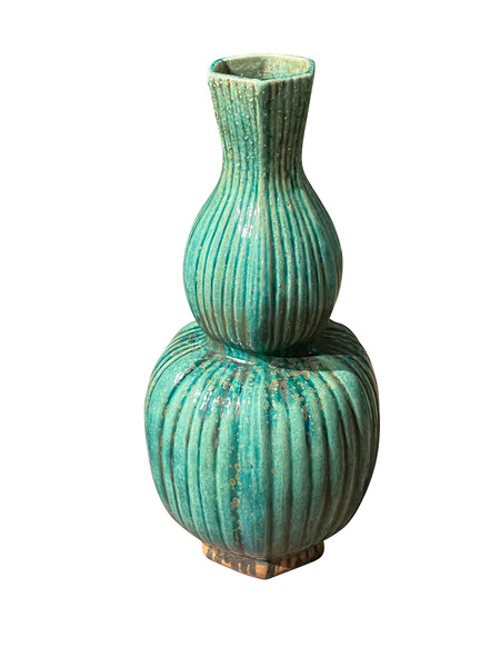 Contemporary Chinese Ribbed Gord Shaped Vase