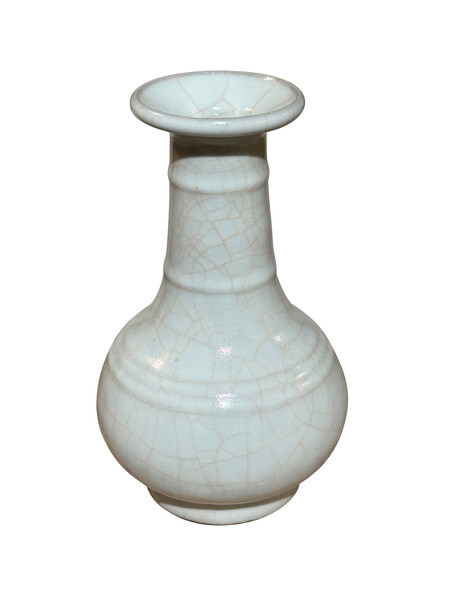 Contemporary Chinese Robins Egg Blue Crackle Glazed Vase