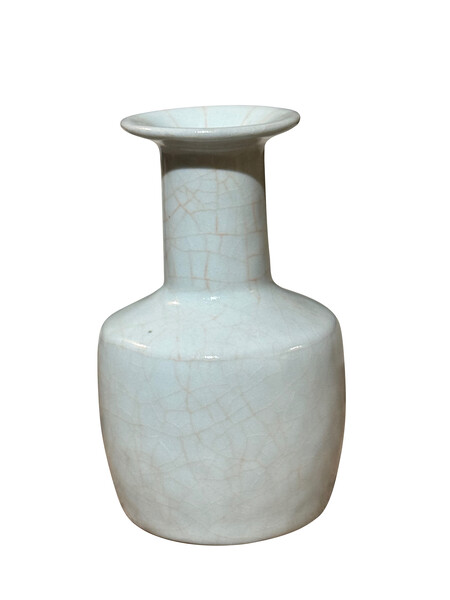 Contemporary Chinese Robins Egg Blue Crackle Glazed Vase
