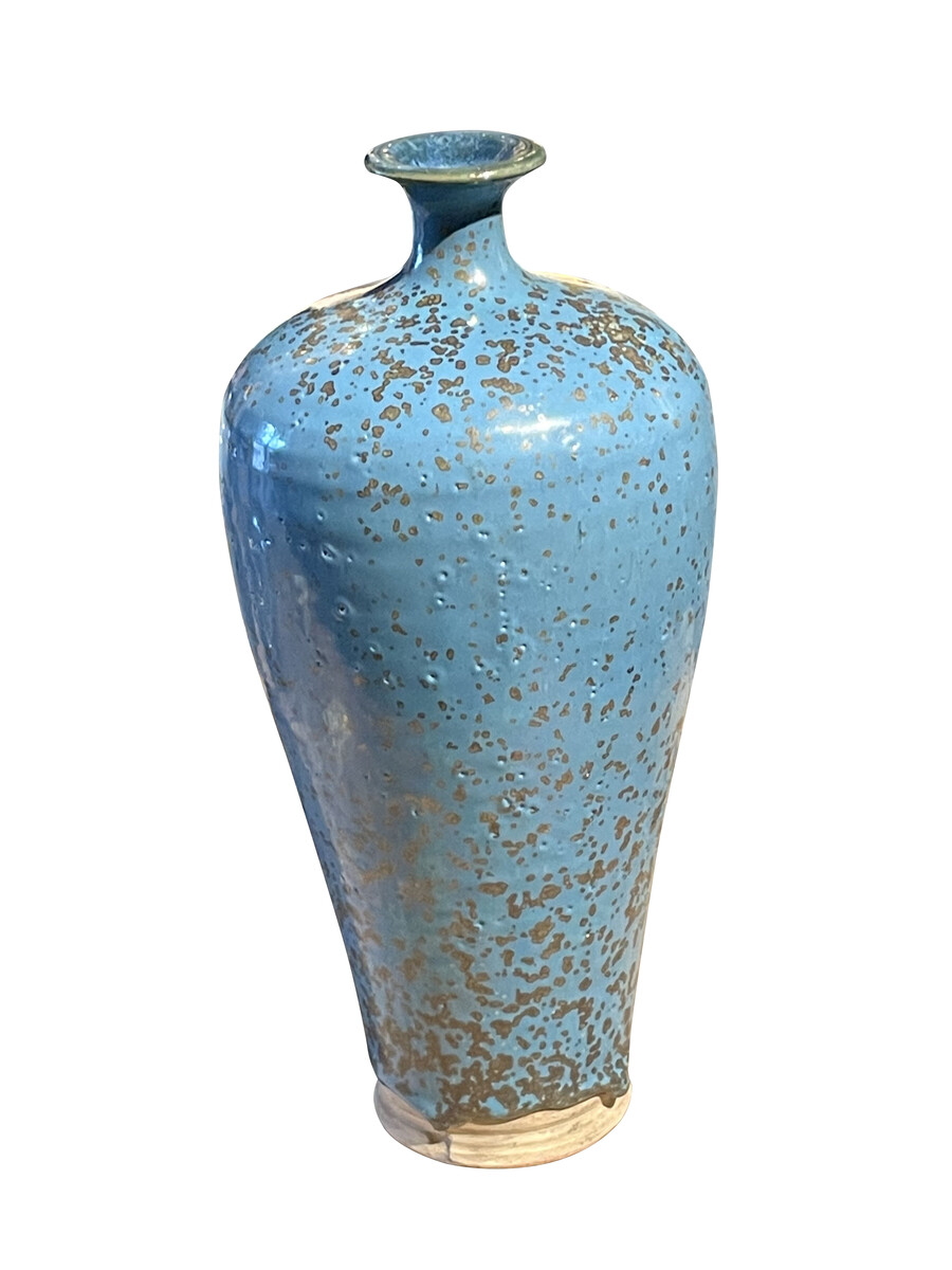 Balsamo Antiques Contemporary Chinese Speckled Glaze Blue Vase