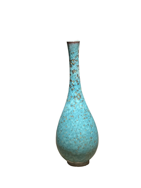 Contemporary Chinese Turquoise Vase with Gold Accents