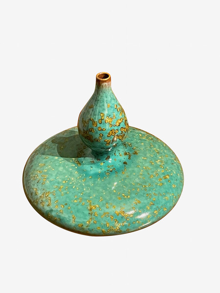 Contemporary Chinese Turquoise with Gold Speckled Glaze Vase
