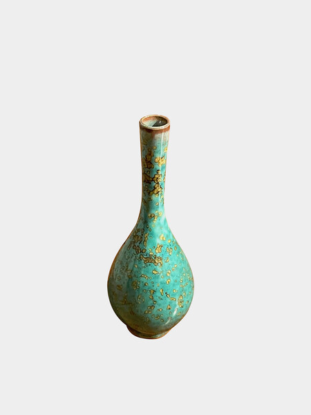 Contemporary Chinese Turquoise with Gold Speckled Glaze Vase