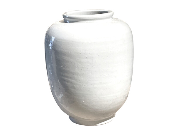 Contemporary Chinese White Barrel Shaped Vase
