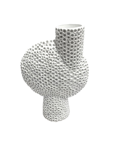 Contemporary Danish Designed White  Bold Texture Off Center Vase