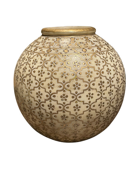 Contemporary Indian Marble Vase with Printed Gold Overlay