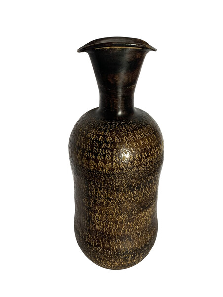 Contemporary Brown Patterned  Indian Metal Vase