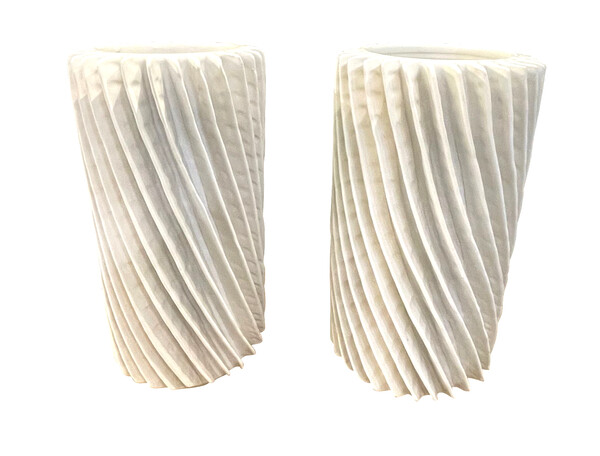 Mid Century Italian Pair Ribbed White Vases