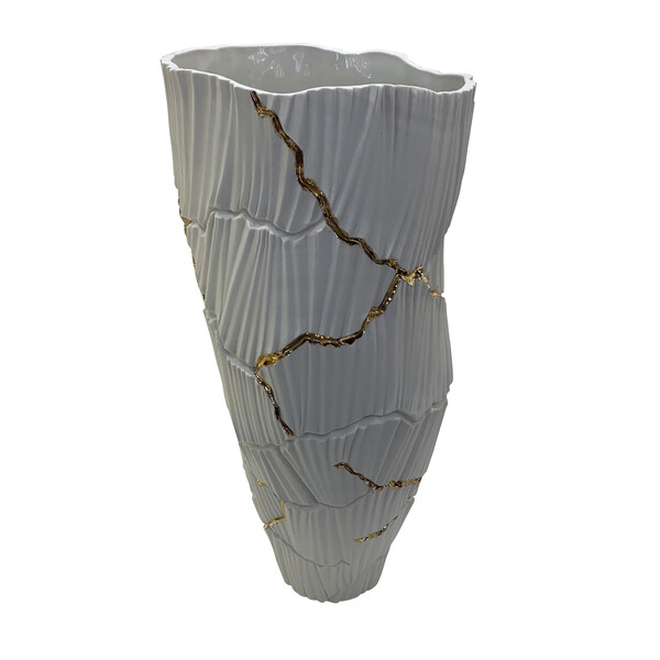 Contemporary Italian Rib Textured Porcelain Vase