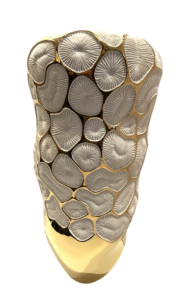 Contemporary Italian White & 22K Gold Coral Motif Vase