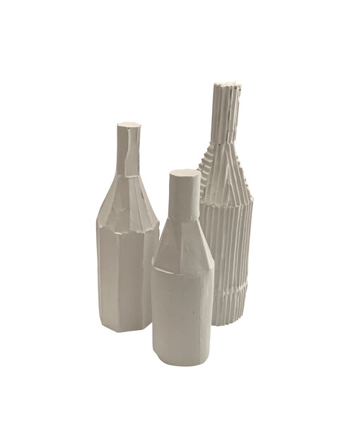 Contemporary Italian White Corrugated Porcelain Bottle