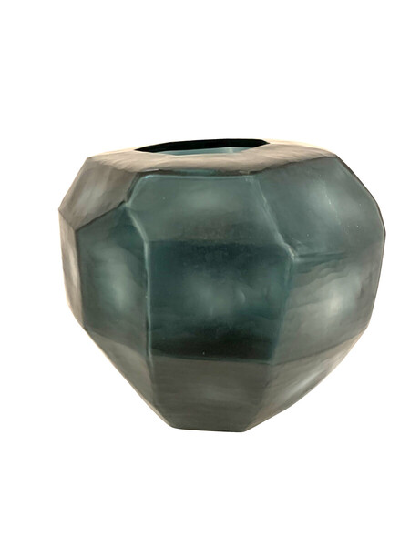 Contemporary Romananian Indigo Blue Cubist Design Glass Vase