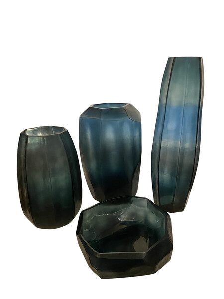 Contemporary Romanian Deep Blue Octagonal Glass Vase