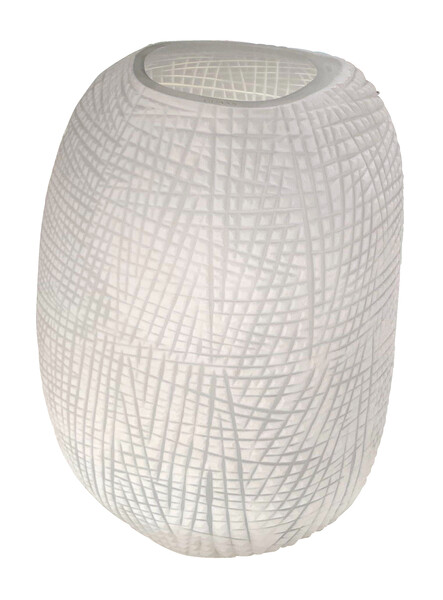 Contemporary Romanian Etched White Glass Vase