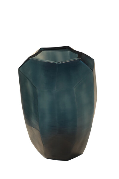 Contemporary Romanian Indigo Blue Tall Cubist Design Glass Vase