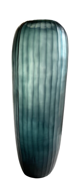 Contemporary Romanian Tall Deep Blue Cut Glass Vase