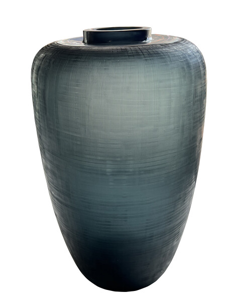 Contemporary Romanian Tall Vertical Rib Deep Blue Glass Vase