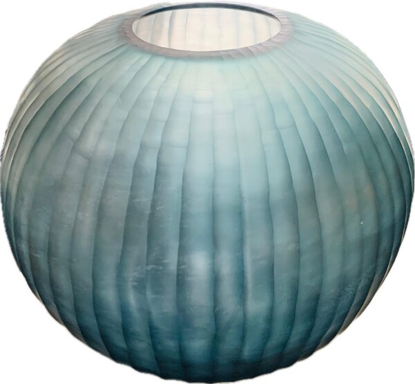 Contemporary Romanian Vertical Cut Blue Glass Vase