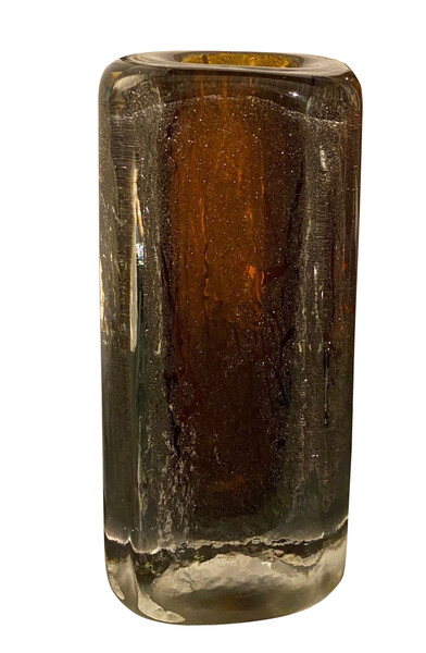Contemporary Romanian Thick Brown & Clear Glass Vase