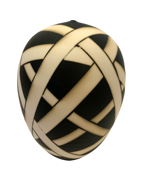 Contemporary Black & Cream Striped Porcelain Vase
