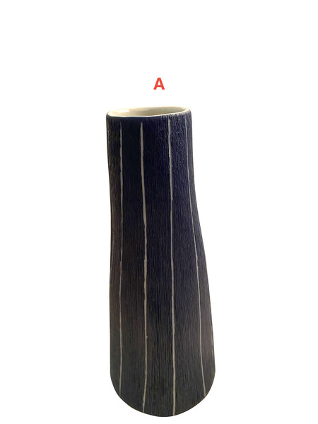 Contemporary Thailand Thin Tall Blue & White Striped Vase
