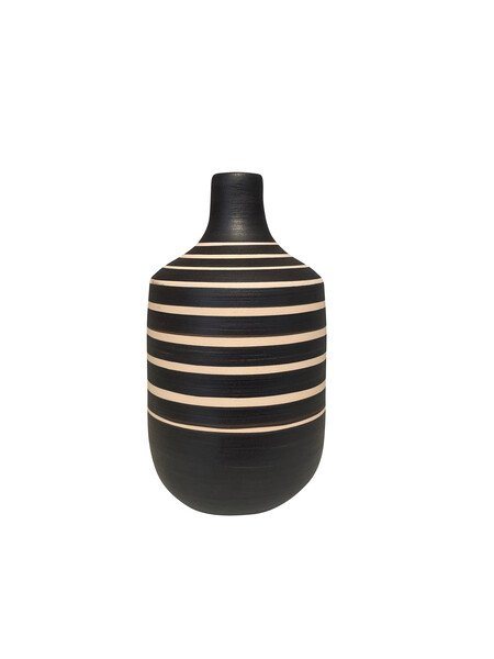 Contemporary Turkish Black & Cream Wide Band Stripe Vase