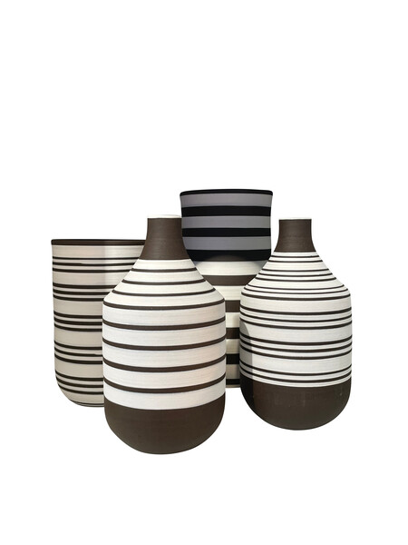 Contemporary Turkish White with Dark Brown Stripes Vase