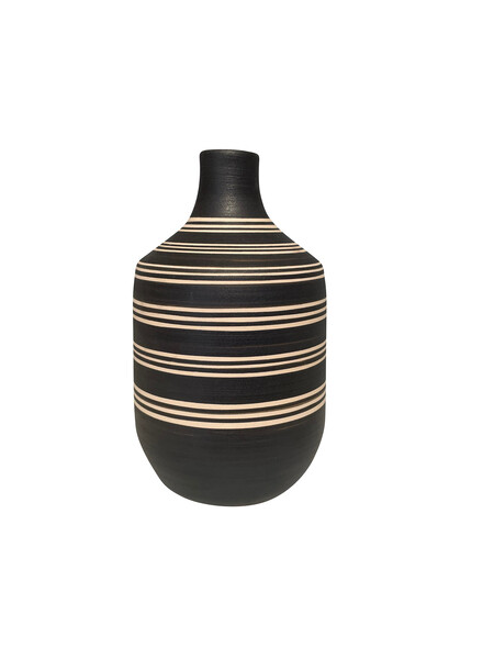 Contemporary Turkish Black & Cream Triple Band Stripe Vase