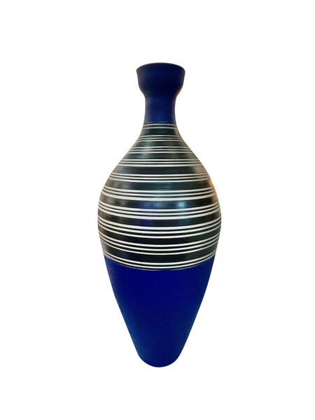 Contemporary Turkish Cobalt Blue and  Black and White Stripe Vase