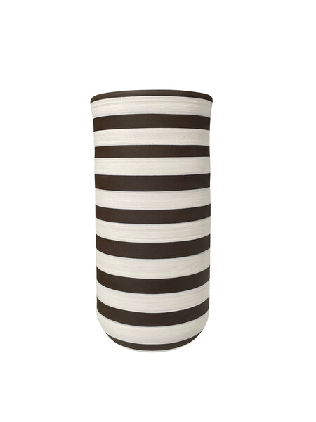 Contemporary Turkish Tall White and Dark Brown Stripe Vase