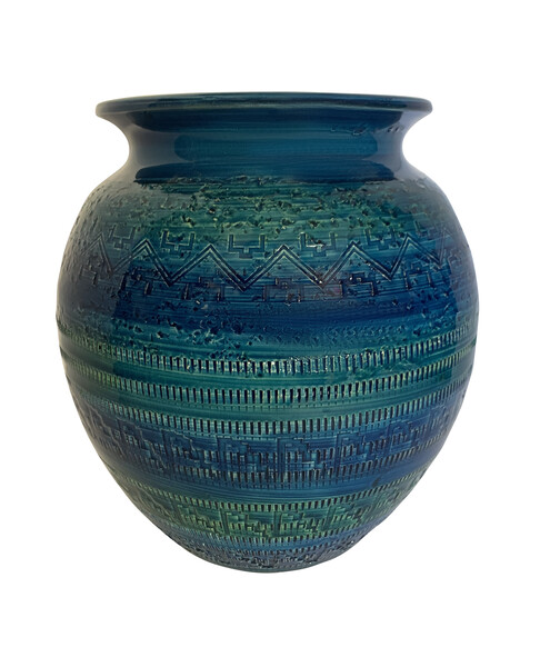 Mid Century French Bright Blue Geometric Design Vase