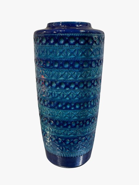 Mid Century French Tall Geometric Pattern Blue Vase