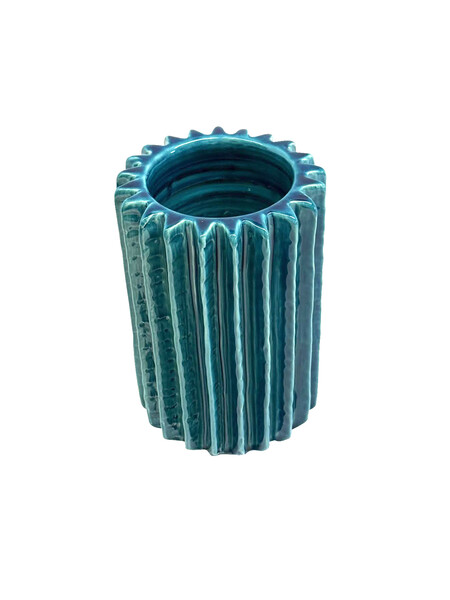 Mid Century French Vertical Rib Barrel Shape Vase