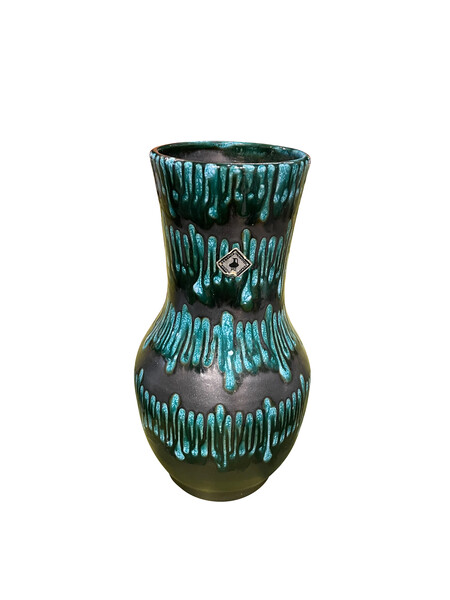 Mid Century Italy Black and Turquoise Ceramic Vase