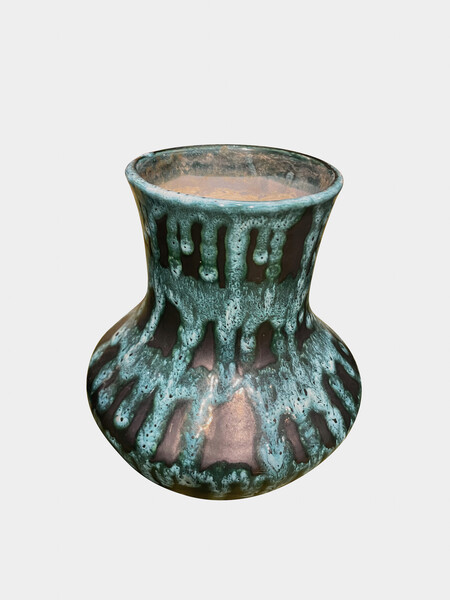 Mid Century Italy Black & Turquoise Ceramic Vase