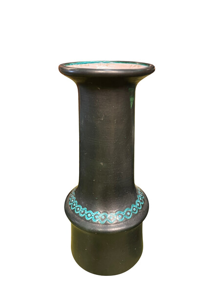 Mid Century Italy Black & Turquoise Ceramic Vase