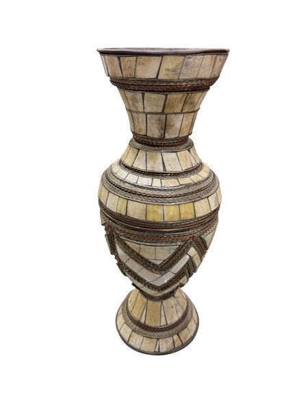 19thc Moroccan Pieced Bone and Silver Vase