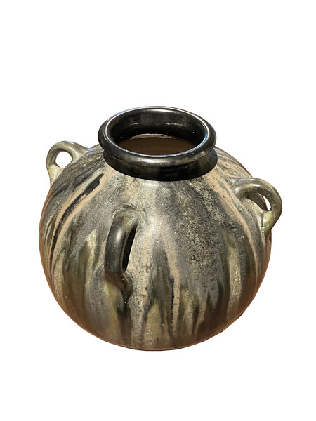 1920's Belgian Drip Glazed Four Handle Vase