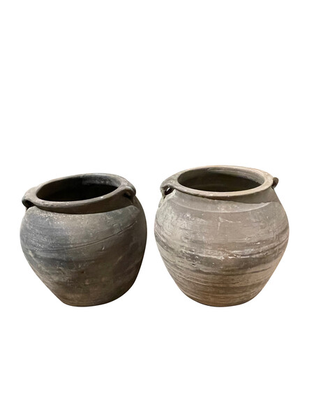 1940's Chinese Charcoal Gray Medium Pots