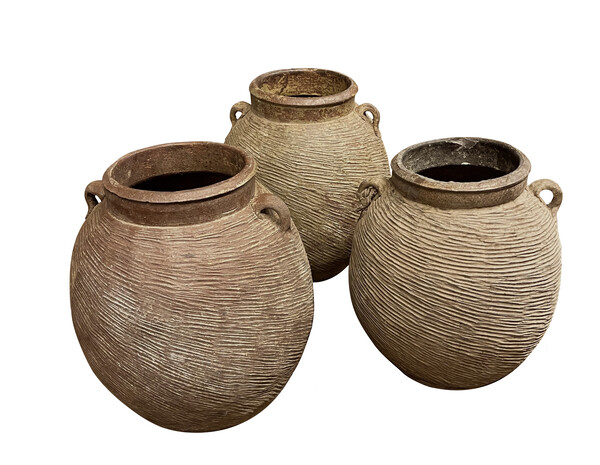 1940's Chinese Rib Textured Stoneware Vase