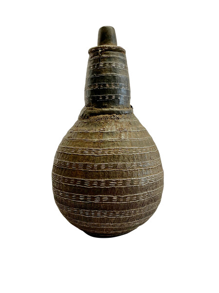 1950's Ethiopian Woven Raffia and Nickel Vase