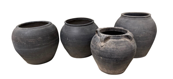 1940's Chinese  Charcoal Gray  XL Vases