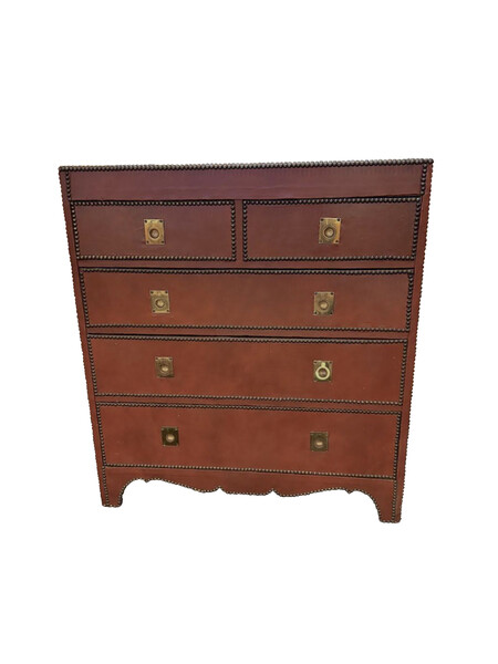 Contemporary French Five Drawer All Leather Commode