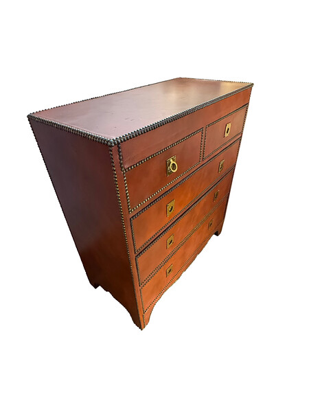 Contemporary French Five Drawer All Leather Commode