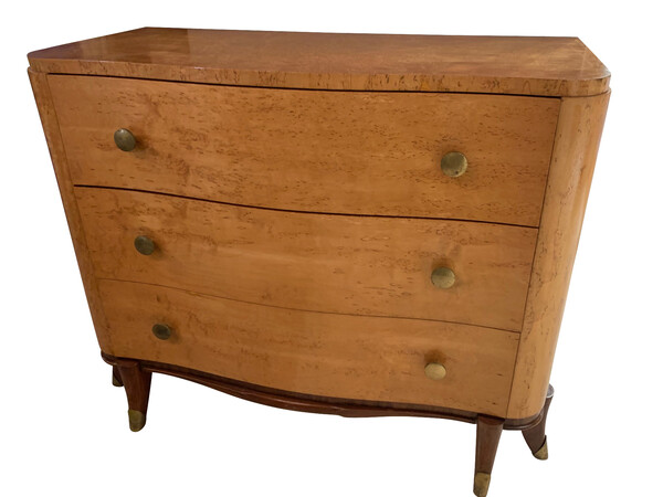 1930's French Burl Wood Three Drawer Commode